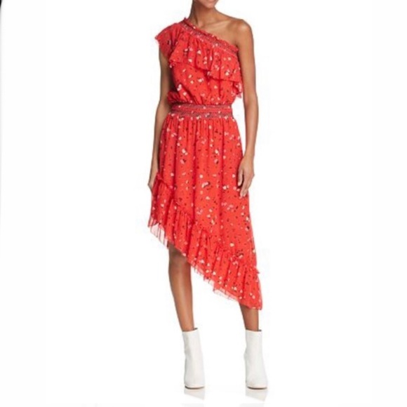 JOIE Hafsa One Shoulder Red Floral Silk Dress Small - Picture 12 of 12
